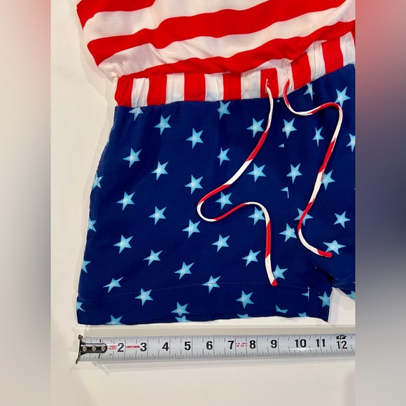 Tipsy Elves American Flag Red and White Striped Jumpsuit Blue Starry Bottom XS - Picture 3 of 15